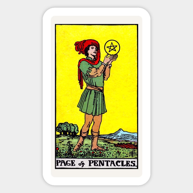 Card #74 - Page Of Pentacles - Rider Waite Smith Tarot Sticker by RetroFitted